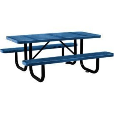 GLOBAL EQUIPMENT 6 ft. Rectangular Outdoor Steel Picnic Table, Perforated Metal, Blue 694553BL